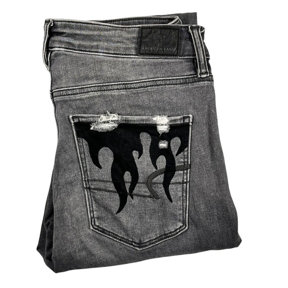 American Eagle Outfitters Denim - American Eagle Super Hi Rise Jegging Women's 8 Long Distressed Flame Hem Pockets